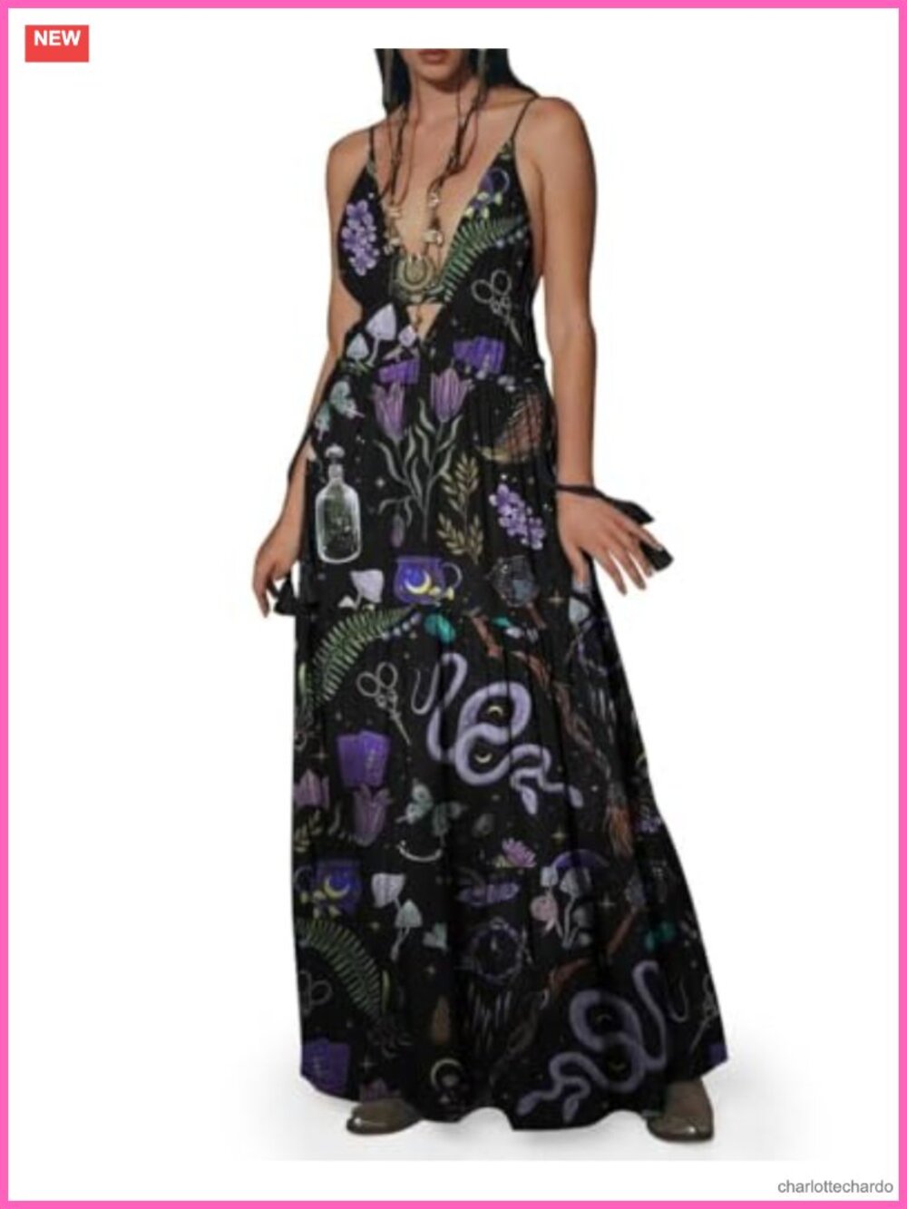 Womens Gothic Maxi Dress V-Neck Backless Sleeveless Swing Cotton Summer Dress